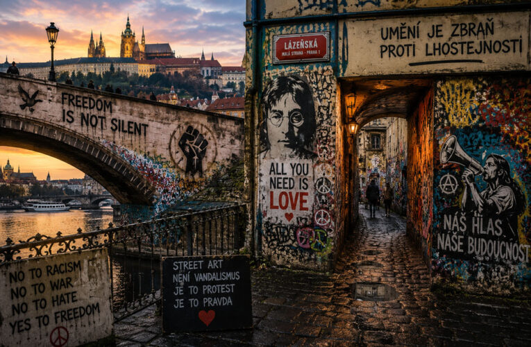 Arte urbano en Praga: protestas sociales entre puentes y callejones históricos.
