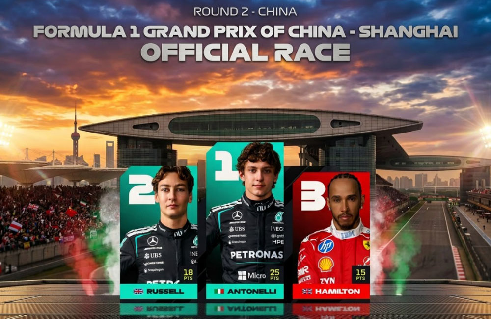 Antonelli logra su primera victoria en el Gran Premio de China 2026.